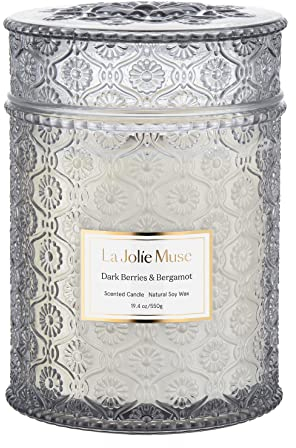 La Jolíe Muse Duftkerze im Glas, Dunkle Beere & Bergamotte, 550g, Natürliche Kerze für zu Hause, 80 Stunden Lange Brennzeit, Weihnachten Geschenk Kerze