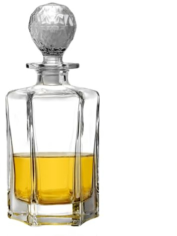 Carafe à décanter en verre avec bouchon géométrique hermétique - Carafe à whisky pour vin, bourbon, brandy, alcool, jus, eau, bain de bouche. Verre italien sans plomb (750 ml/NO.6)