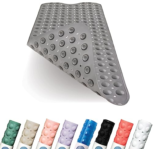 Toniamo Badewannenmatte rutschfest 100x40 cm | Extra Lange Badematte rutschfest | Antirutschmatte Badewanne ohne BPA | Badewannen Matte antibakteriell & maschinenfest | Anti Rutschmatte | Grau