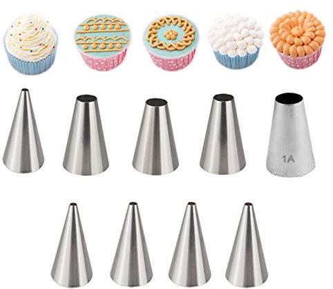 JasCherry 9 Piezas Boquillas Escribir para Pastelera de Acero Inoxidable para Pastelera - Boquillas de Pastelería para Crema de la Torta y Cupcakes #C