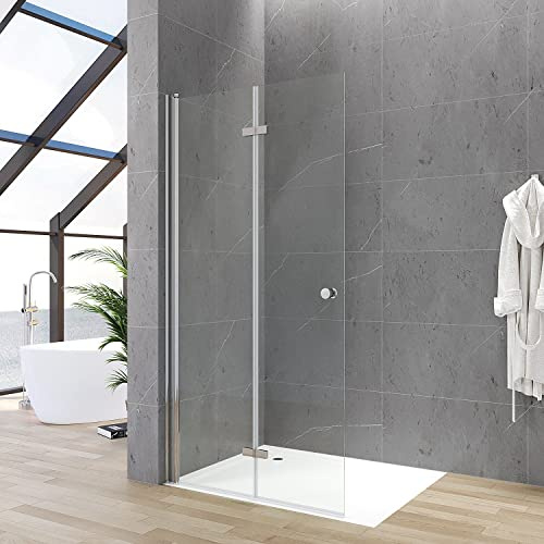 Duschabtrennung faltbar Dusche 115 x 187 cm Walkin Duschwand Glas rahmenlos Falttür Drehfalttür Begehbare Glaswand Barrierefreie Duschkabine Sicherheitsglas Echtglas 5 mm klar | ohne Magnetprofil