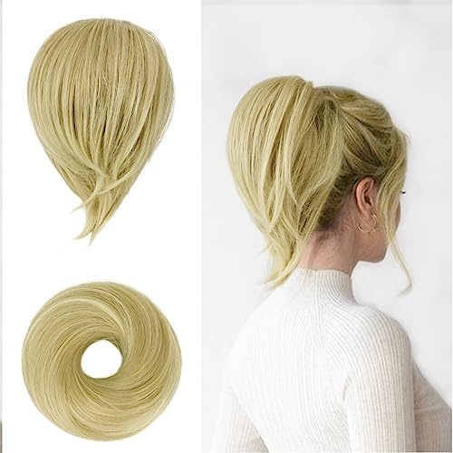 BARSDAR Haarteil Hair Extensions Haarknoten-Pferdeschwanz-Verlängerung,Gerades synthetisches Haarteil, kurzes Pferdeschwanz-Brötchen, Haarschmuck einfach Scrunchie für Frauen 18H613