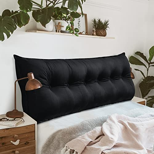 Johnear Rückenkissen für Sofa Rückenlehne Bett Lesekissen, Samt Bücherkissen Großes Lendenkissen Kopfteil Bett Kopfkissen Wandkissen Beinkissen (Schwarz，180x8x50cm)