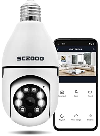 SC2000 Light Bulb Security Camera: Wireless 5G Indoor Outdoor Lightbulb Panoramic Dome Smart Camera with 1080P App Control Motion Detection Night Vision for Home Garden Baby Pet Monitor