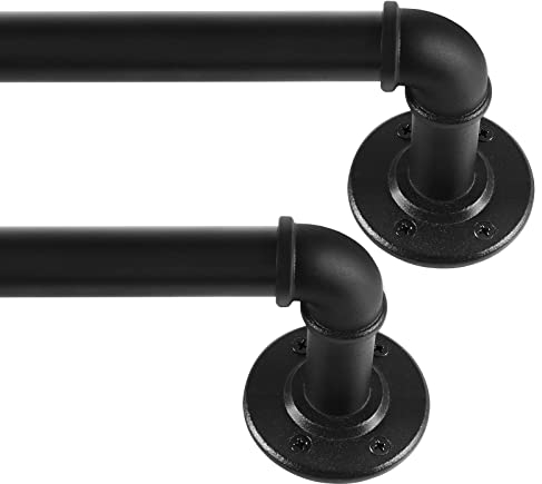 Schwarze Gardinenstange Ausziehbar Metall x2 Sätze, Industrie Verstellbare Ausziehbare Gardinenstangen für Ösenvorhänge, Industrielle Vorhangstange für Fenster 80 cm - 218 cm.