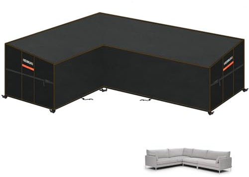 HEIMUNI Överdrag för Trädgårdsmöbler L-formade Soffor, Hörnsoffa Presenning, Vattentätt Pallskydd, Vattentät Hörnsoffa, Loungemöbler Skydd för Pallsoffa, 222 x 286 x 90 x 80/65 cm