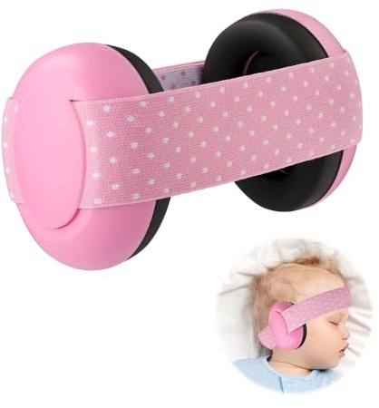 Lotvic Cuffie antirumore per bambini, da 0 a 24 mesi, cuffie antirumore per bambini, con fascia regolabile, protezione dell'udito per neonati, per dormire in aereo, rosa, 8.5 x 6.5 x 4cm
