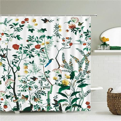 Syiboo Duschvorhang Farbige Blumen 90x90cm Duschvorhäng Anti Schimmel,Wasserabweisend Stoff Duschrollo Waschbar,3D Draussen Bad Vorhang Schnell Trocknend,Badewanne Badezimmer Decor Vorhänge