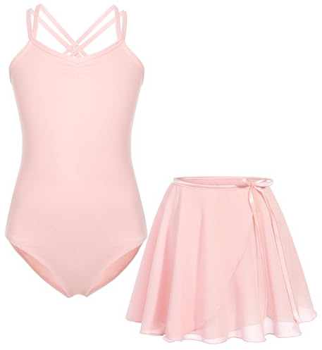 FONLAM Vestito Body da Balletto Danza per Ragazze Bambina Gonna Balletto Body Ginnastica Cotone Spalline Sottili (Rosa, 12-14 Anni)