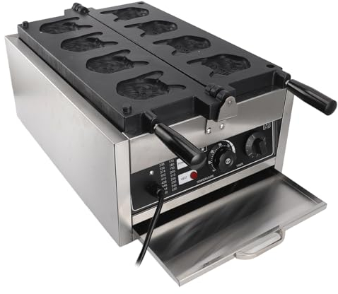 Gofrera Eléctrica Potente con Forma de Bulldog de Calentamiento Rápido con Revestimiento Antiadherente y Asas para Restaurante (Enchufe europeo 220V)