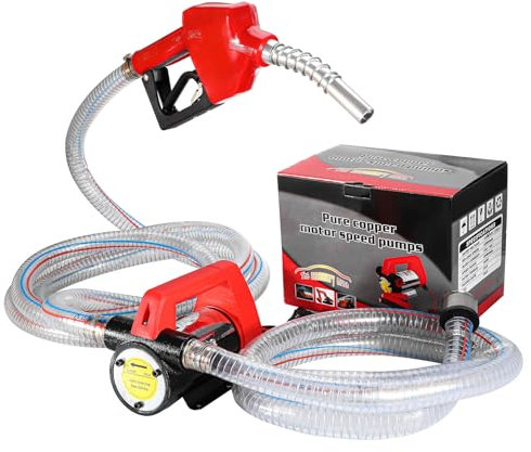 Pindex Electric Diesel Transfer Fuel Pump with Hose 12V 175w,Diesel Electric Fuel Transfer Pump Oil Dispenser with Induction Self-Sealing Oil Filler,50 L/min