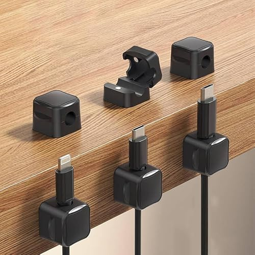 GBTUPOKW 6 Pack Magnetic Cable Clip Organizer Cord Holder Picozon Adhesive Cable Management Wire Phone USB Charger Cable Holder for Car Office Home Desktop Wall（Black）