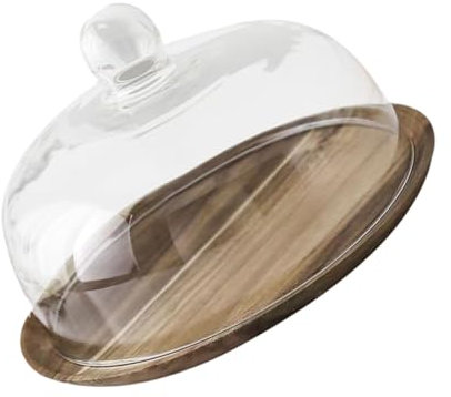 PAMINGONO Glass Dome Cake Plate Cover Rustic Dessert Display Tray for Cakes and Pastries for Weddings Parties and Daily Use