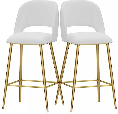 Bar Stühle Bar Stools 2 Stück Barhocker Aus Metall, Mit Samt Gepolsterte Hohe Hocker Mit Gebogener Rückenlehne, Esszimmerstühle Für Zuhause Und Die Küche Mit Goldener Fußstütze Barhocker Outdoor(White