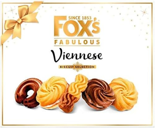 Fox's Fabulous Viennese Biscuit Selection 350G, dipped finger Chocolate viennese cream Viennese milk, Vanilla cream, Viennese swirl & curl, Perfect for Gifting by zamfoods & info book (2 Boxes)