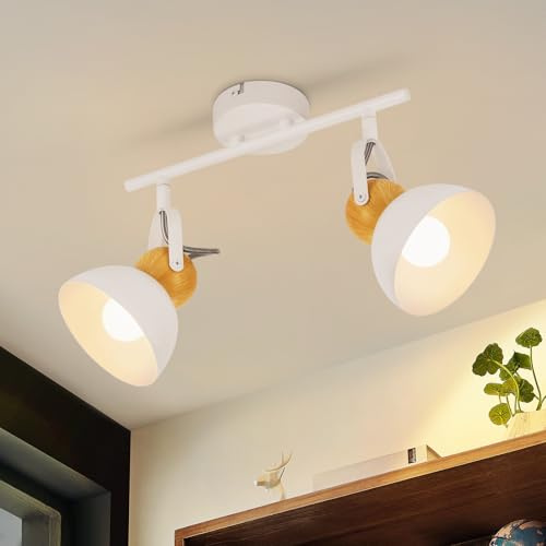 ZMH Vintage Deckenstrahler 2 Flammig Weiß Retro E27 Flurlampe | Schwenkbar 350° Grad Metall Deckenspots Industrial Innen Deckenleuchte für Flur Küche Eingang Wohnzimmer Schlafzimmer