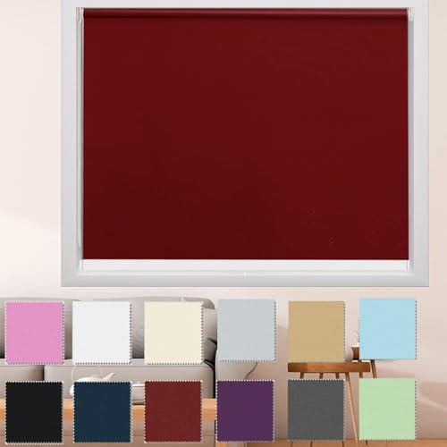Verdunkelungsrollo, 60 x 140 cm, thermisch isoliert, für Fenster, Rot, Montagezubehör im Lieferumfang enthalten