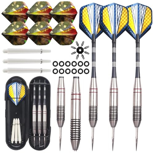 DKDDSSS 3-pack 22 g spetspilar, professionella dartpilar med 9 dartflygningar 3 reservaxlar 12 O-ringar i gummi flygskydd och dartfodral