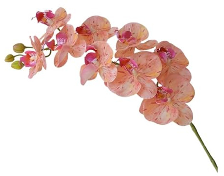 WENH Lot de 4 Fleurs artificielles Phalaenopsis en Latex à 9 têtes, orchidée Papillon, décoration de Table à Manger for la Maison, fête de Mariage, décoration Florale for la Maison(Orange Pink)