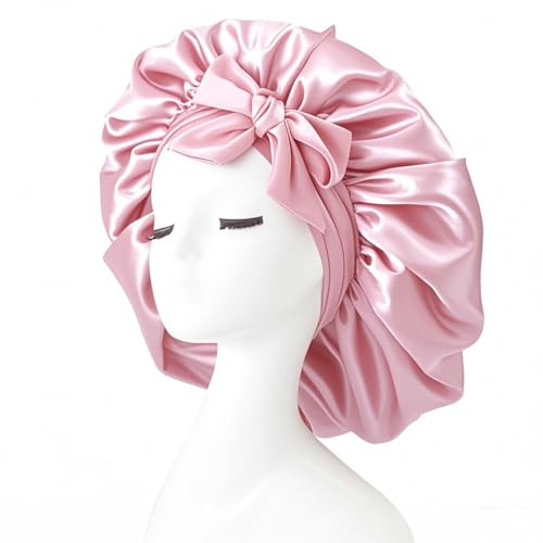 iLamvie Cuffia Seta Capelli Notte，Silk Bonnet,Con Nastri Regolabili,Berretto Da note Raso Elastico Per Dormire Cappello Da Notte Per Donna Berretto Da Raso Per Donna Ragazza（Rosa）