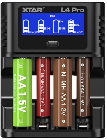 XTAR L4 Pro Ladegerät für AA AAA Batterien - Schnellladegerät Kompatibel mit NI-MH & Li-Ionen Akkus - Intelligentes Ladegerät mit Überladungsschutz für 1.2V & 1.5V Batterien