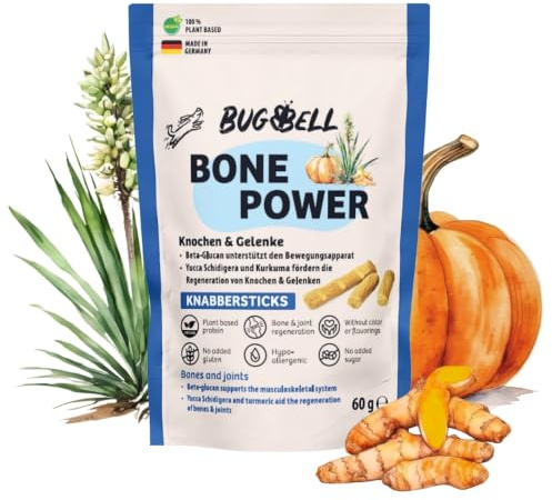 BugBell 60g Knabbersticks BonePower – fettarmer Hundesnack für Knochen | Soft Hundeleckerli mit sehr wenig Fett für für Knochen & Gelenke – mit Yuccawurzel, Beta-Glucanen & Kurkuma