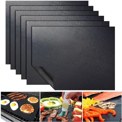 BBQ Grillmatten Set, 8 Stück, 40x33cm, Antihaft Teflonbeschichtung, Zuschneidbar, Geeignet für Gasgrill Holzkohlegrill Backofen, Schwarz