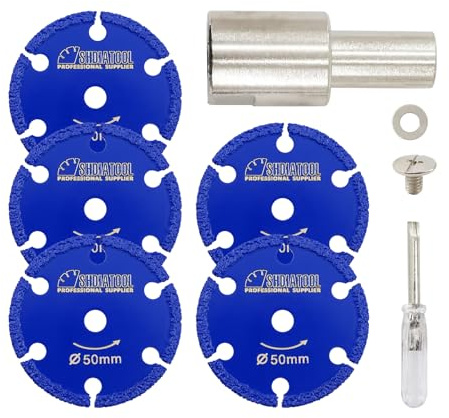 SHDIATOOL Disco diamantado 50MM, brida M14, grosor 1MM, con destornillador apto para metal, hierro, mármol, granito, mampostería, pack de 5