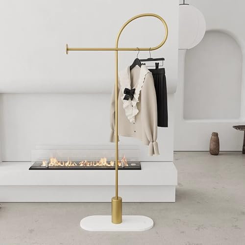 SXYKXYDL Standgarderobe, Eckgarderobe, Kleiderbügelständer aus Schmiedeeisen, Garderobenständer mit Marmorsockel für Schlafzimmer, Wohnzimmer, Arbeitszimmer (Gold)