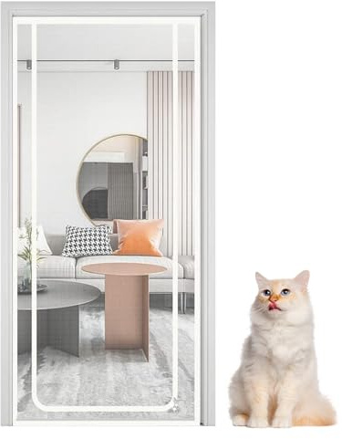 Zanzariera per porta per gatti, portatile, con cerniera, 90 x 210 cm, protezione portatile per scale corridoi, comode aperture di accesso, appartamenti, balconi, case