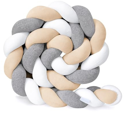 GYCF Braided Mat Cuddle Cushion, Decor Knot Pillow Bed Guard Rail, Braided Pillows Knotted Soft Anti-Fall All-Round Protection Pillow, Knot Nursing Cushion,White+Grey+Khaki,2 m