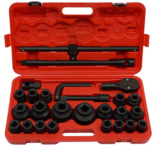 Lot De 26 Douilles à Cliquet, Coffret Douille Poids Lourd 21-65 Mm Avec Cliquet RéVersible, Clé à Douille Et Jeu D'Embouts, Pour Voitures Et Camionnettes, Jeu De Douilles Percussion