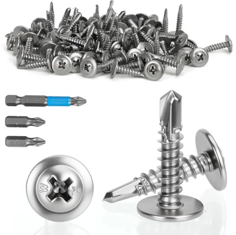 FICOFISE Tornillos autorroscantes de acero inoxidable, 100 unidades: tornillos autorroscantes, tornillos de perforación de metal, tornillos autorroscantes de acero inoxidable con punta de