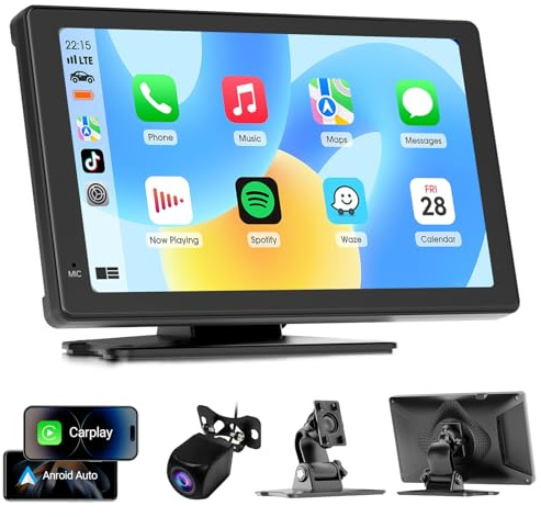 Haudio Car Stereo 7 Inch Carplay Screen for Apple & Android Auto, Portable Car Player with 1080P Rear Camera, Wireless Car Play with Voice Control & Mirror Link, Car Audio Touchscreen Fit All Vehicle