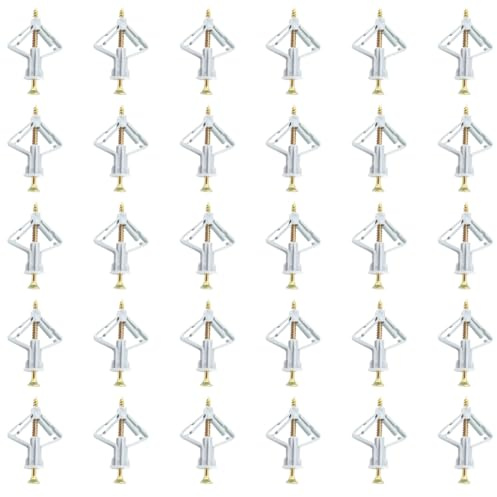 30 Piezas Fijaciones para Placas de Yeso, Tacos Para Pladur Forma de Mariposa, Tacos Pladur Tornillos Con 30 Tornillos, Expansión Anclajes para Hueca Paneles de Yeso
