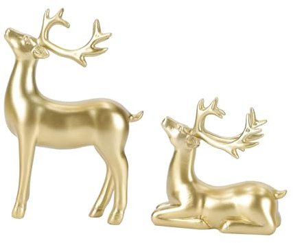 WEKADRIN 2 Stück Teiliges Rentier Dekofigur aus Resin Stilvolle Hirschform Desktop Deko für Wohnzimmer Büro Tv Schrank Moderne Weihnachtsdeko Kreative Kleine Skulptur in Gold