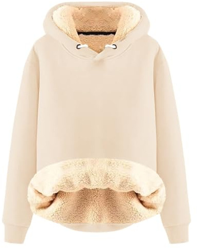 Damsweatshirt med huva, stora storlekar, dam, lång tröja, vinter, varm, fluffig, stickad fleecetröja, fodrad, långtröja, plysch, huvtröja, långärmade tröjor, termisk huvtröja, tjock, Beige, 5XL