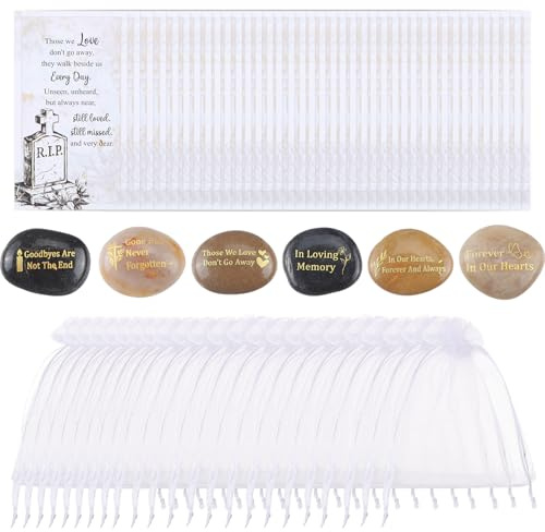 Novabright 180 Pcs Funeral Favor Memorial Stone Set Celebration of Life Favor 60 Inspirational River Rocks 60 Poem Cards 60 Organza Bags Funeral Keepsakes for Memorial Veterans Day Bereavement Gift