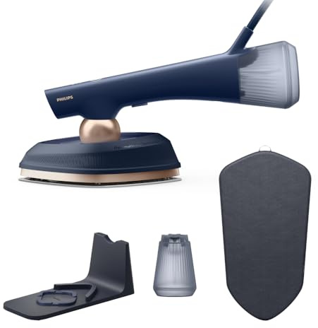 Philips OneTurn, 2-in-1 Bügeleisen & Steamer mit drehbarem Kopf, Einfach losbügeln – kein Brett, 45 g/min Dauerdampf, Energieeffizient 1800 W, Dunkelblau (GC215/20)