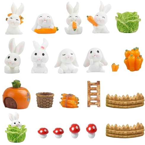 20 Stück Mini Hase Figur,Miniatur Kaninchen Ornamente,Hase Skulptur Osterdeko,Mini Hase Deko,Harz Miniatur Bunny Figur,Osterdekoration Kleines Geschenk für Ostern Micro Landschaft Dekoration