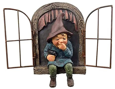 Vistnale Statue de Nain de Jardin, Mini Elfe fenêtre, Ornement Nain, Micro Sculpture Paysage, décoration Artisanale pour Jardin, Cour, Femme |