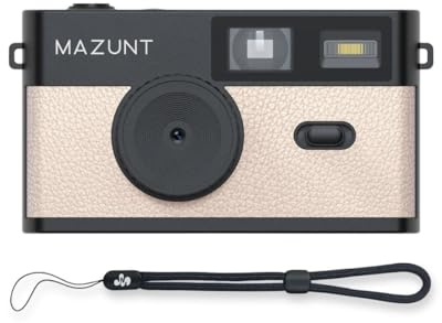 MAZUNT Retro Digitalkamera, 12 MP, bildschirmfreie Kamera inkl. SD-Karte | Vintage-Kamera mit 4 Filtern, Einwegkamera-Ersatz, inkl. 8 GB SD-Karte für tausende Fotos, beige
