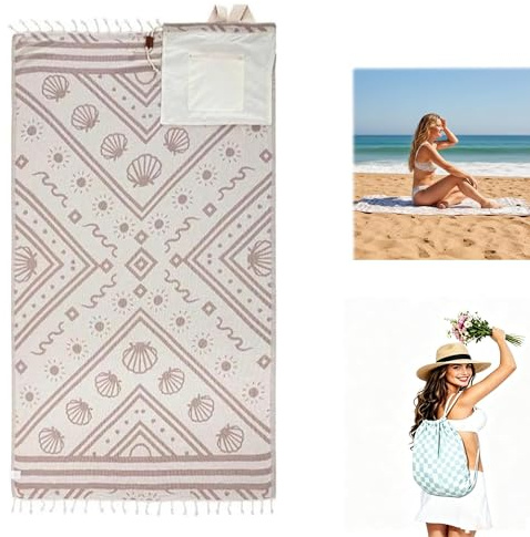 2-in-1 Convertible Towel & Backpack with Inner Zip Pocket & Sand-Repelling Fabric, Oversized Microfiber Wearable Beach Bag, Quick-Dry Packable Mat for Travel, Camping, Vacation & Cruise