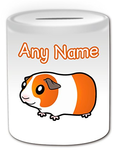 UNIGIFT - Salvadanaio a forma di maiale d'India, con motivo animale, bianco, qualsiasi nome/messaggio sul tuo unico - Salvadanaio a righe