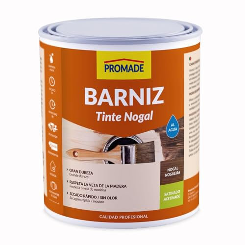 PROMADE - Barniz Tinte Satinado al Agua - Barniz, Decora y Protege Maderas de Interior, Nogal, 375 ml