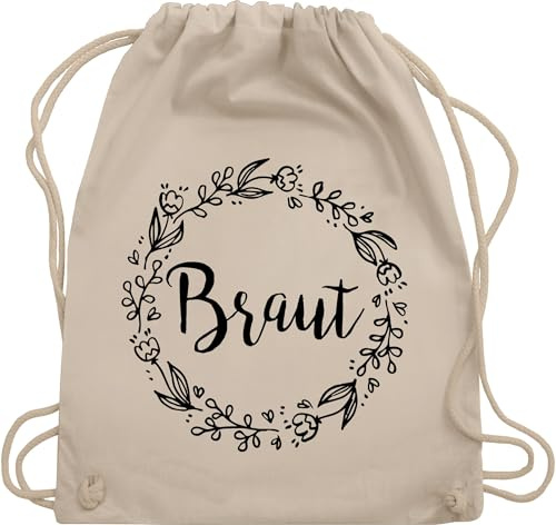 Turnbeutel Rucksack - JGA Junggesellenabschied Frauen - Braut Blumenkranz schwarz - Unisize - Naturweiß - utensilien junggesellinnenabschied brauttaschen bachelorette party bräute juterucksack
