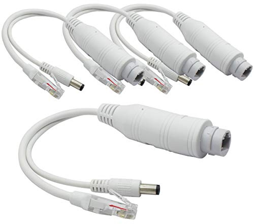 ANVISION Adattatore splitter PoE 12V impermeabile da 4 pacchi, conforme IEEE 802.3af per telefono VoIP AP con telecamera IP e altro, bianco