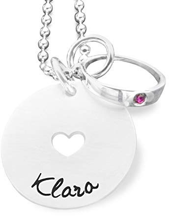 Taufkette Mädchen Silber Gravur HERZCHEN TAUFRING personalisierter Taufschmuck mit Ring Taufgeschenk Taufpate Taufpatin