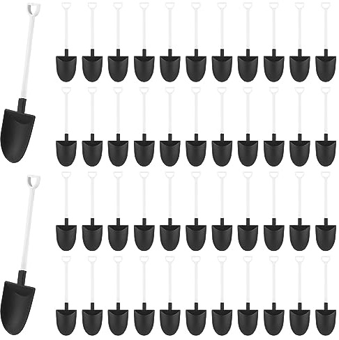 AUEAR 100 Pack Mini Shovel Shape Spoons Black Plastic Disposable Cute Dessert Scoop for Ice Cream Pudding Yogurtn