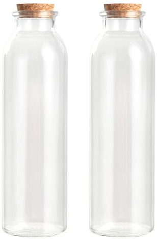 Magic Season Decorative Glass Bottle with Cork Stopper (12 oz Round Bottles / 2 Pcs)